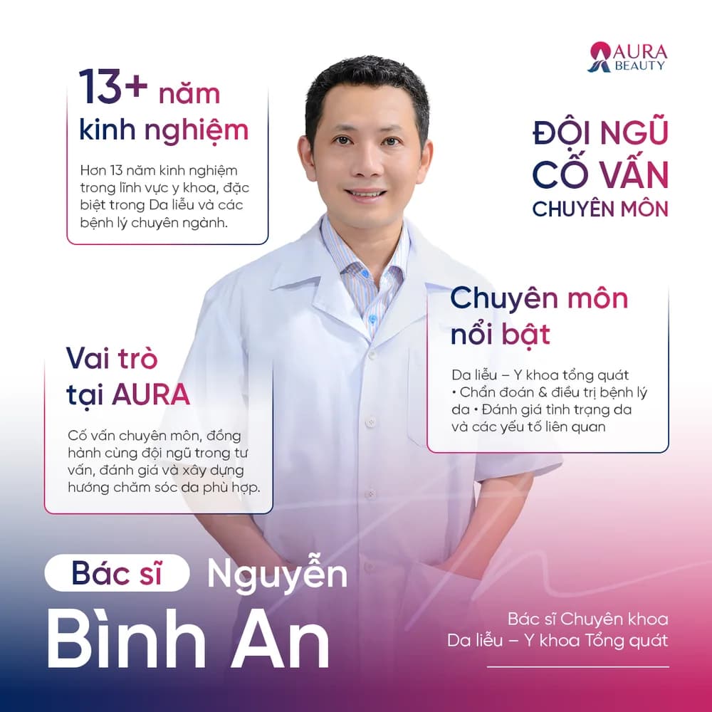 Bác sĩ Nguyễn Bình An — Bác sĩ chuyên khoa Da liễu – Y khoa tổng quát · 13+ năm kinh nghiệm