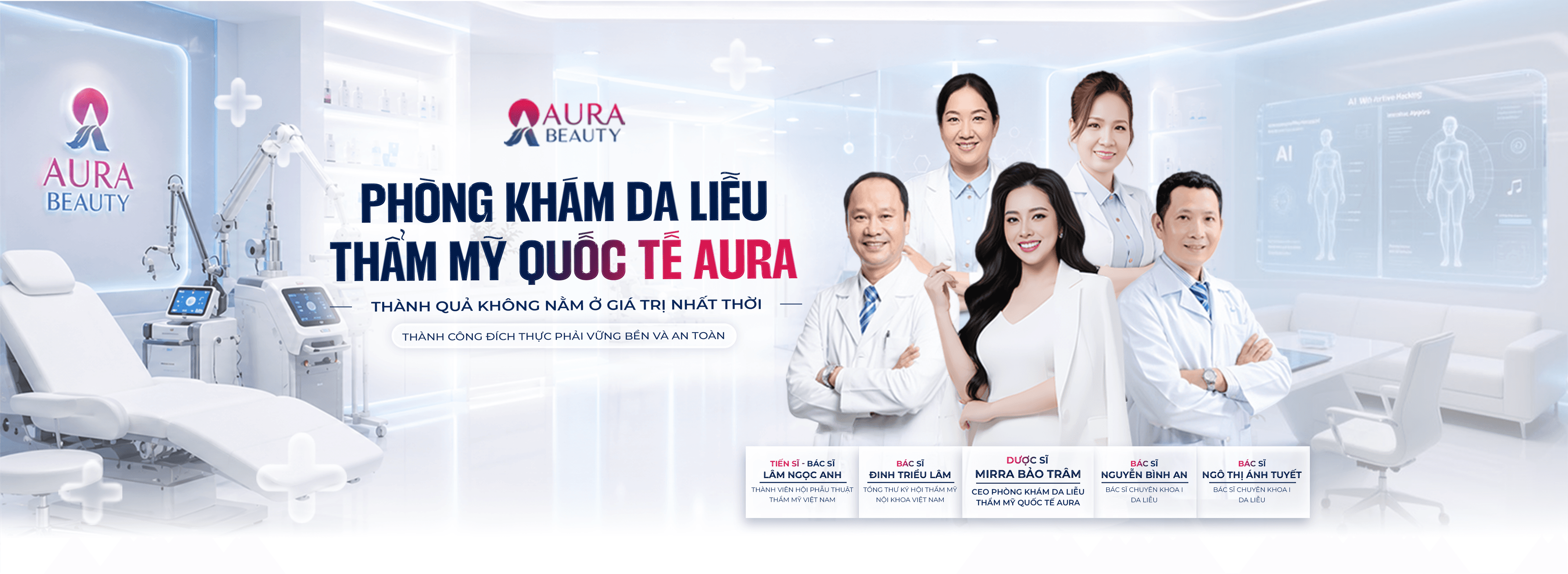 Phòng khám Da liễu Thẩm mỹ Quốc tế Aura — đội ngũ bác sĩ chuyên khoa: Lâm Ngọc Anh, Mirra Bảo Trâm, Nguyễn Bình An, Ngô Thị Ánh Tuyết