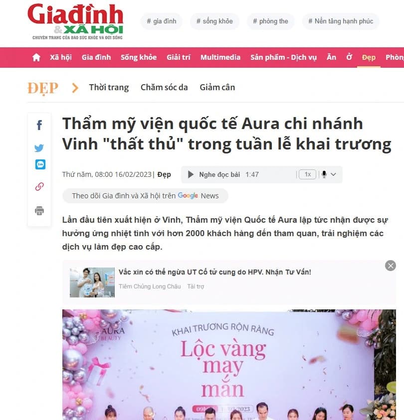 THẨM MỸ VIỆN QUỐC TẾ AURA - CHUỖI 3 NĂM TOP 10 THƯƠNG HIỆU VIỆT NAM XUẤT SẮC
