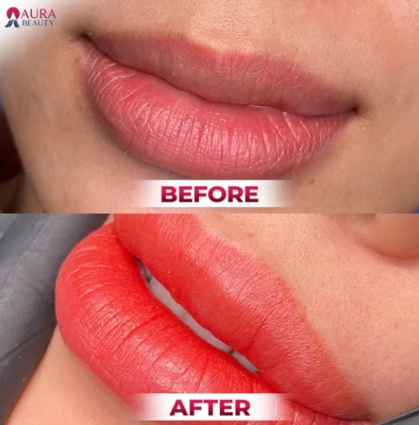 Môi lên màu tự nhiên của khách hàng tại Aura